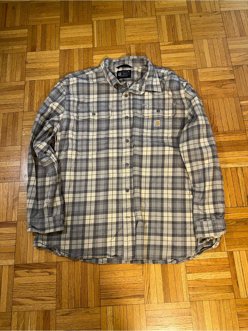 Workin Man in Carhartt Plaid Button-Down Shirt - Gray & Cream size 2XL